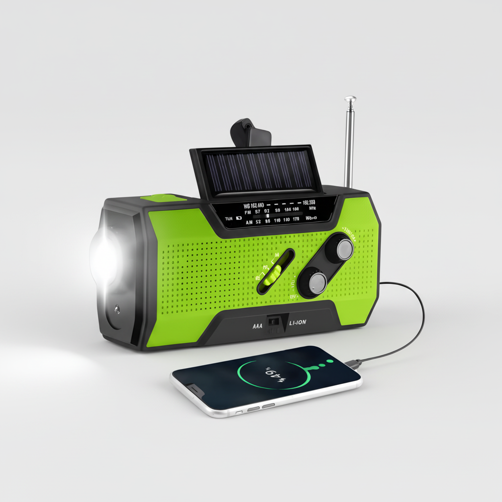 Rádio Meteorológico de Emergência Portátil com Carregador Solar e Manivela