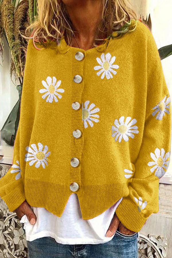 Suéter de Tricô com Bordado Floral