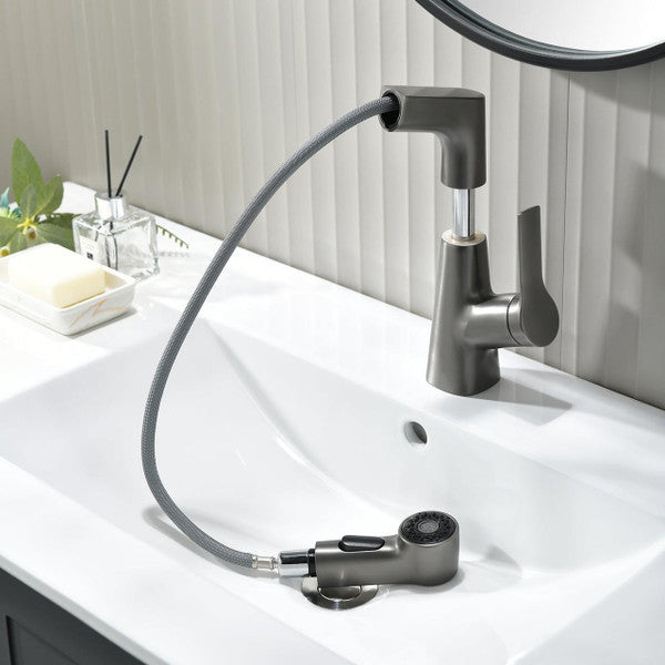Torneira de banheiro com ducha manual retrátil giratória