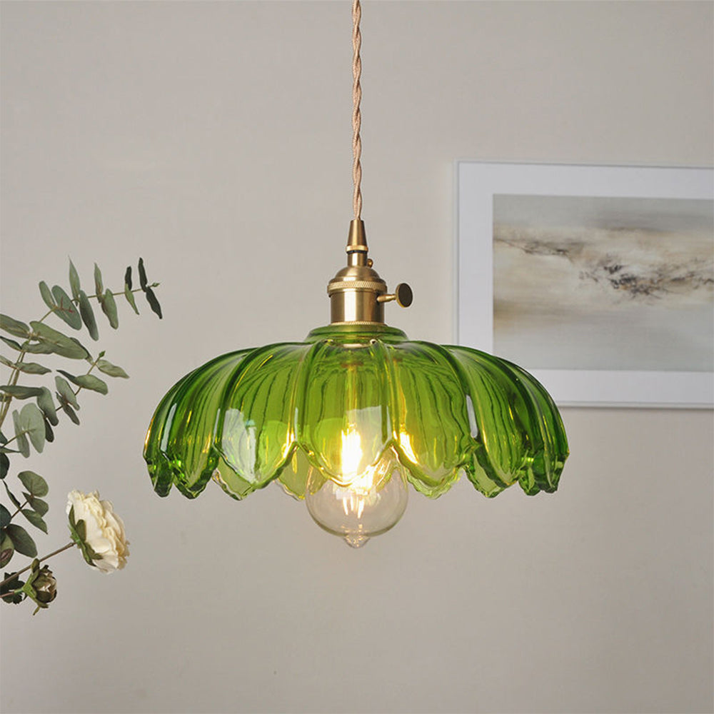 Luminária Pendente de Flores Vintage | Lustre de Vidro Colorido