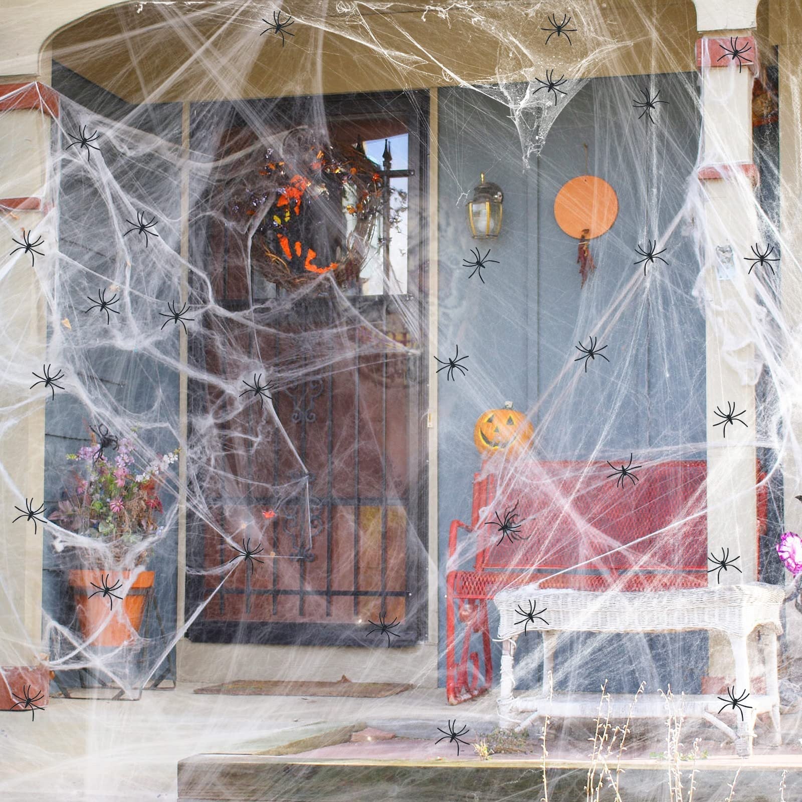 Conjunto de Teia de Aranha Falsa Elástica com Aranhas