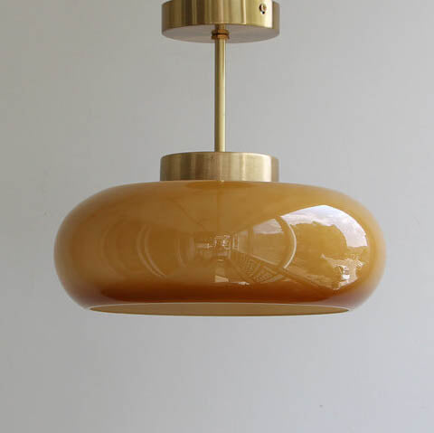 Pendente de Teto Vintage em Latão e Vidro Amarelo | Semi-Embutido