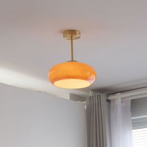 Pendente de Teto Vintage em Latão e Vidro Amarelo | Semi-Embutido