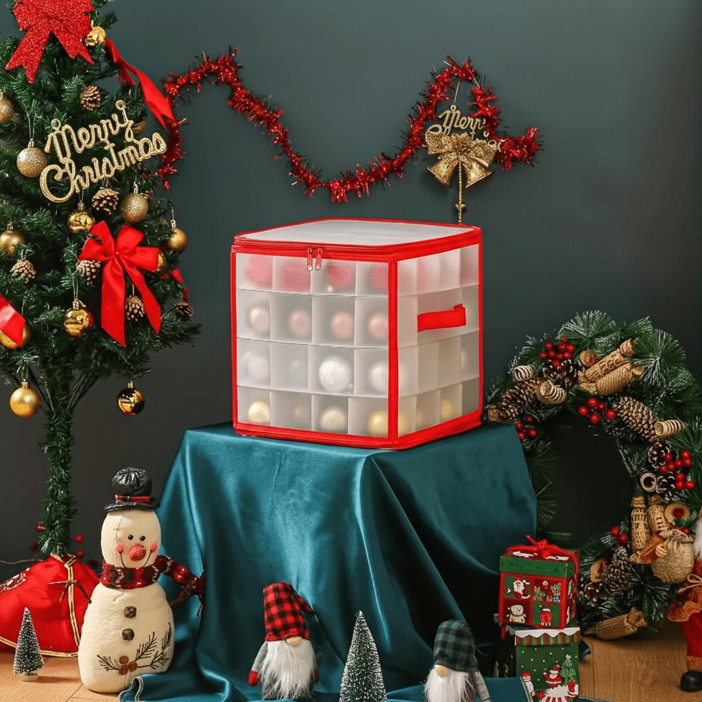 Caixa Organizadora de Enfeites de Natal de Plástico Transparente