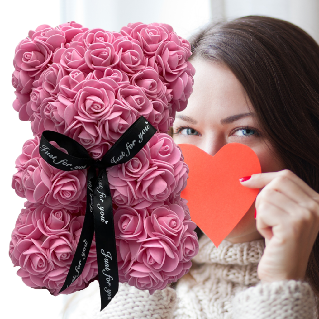 Urso de Rosas Presente de Dia das Mães Decoração de Urso de Flores Artificiais