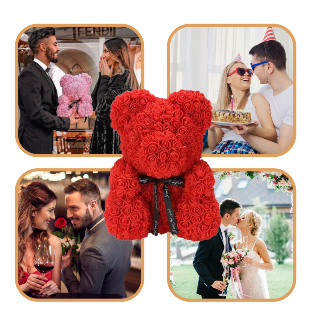 Urso de Rosas Presente de Dia das Mães Decoração de Urso de Flores Artificiais