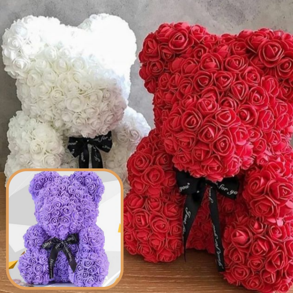 Urso de Rosas Presente de Dia das Mães Decoração de Urso de Flores Artificiais