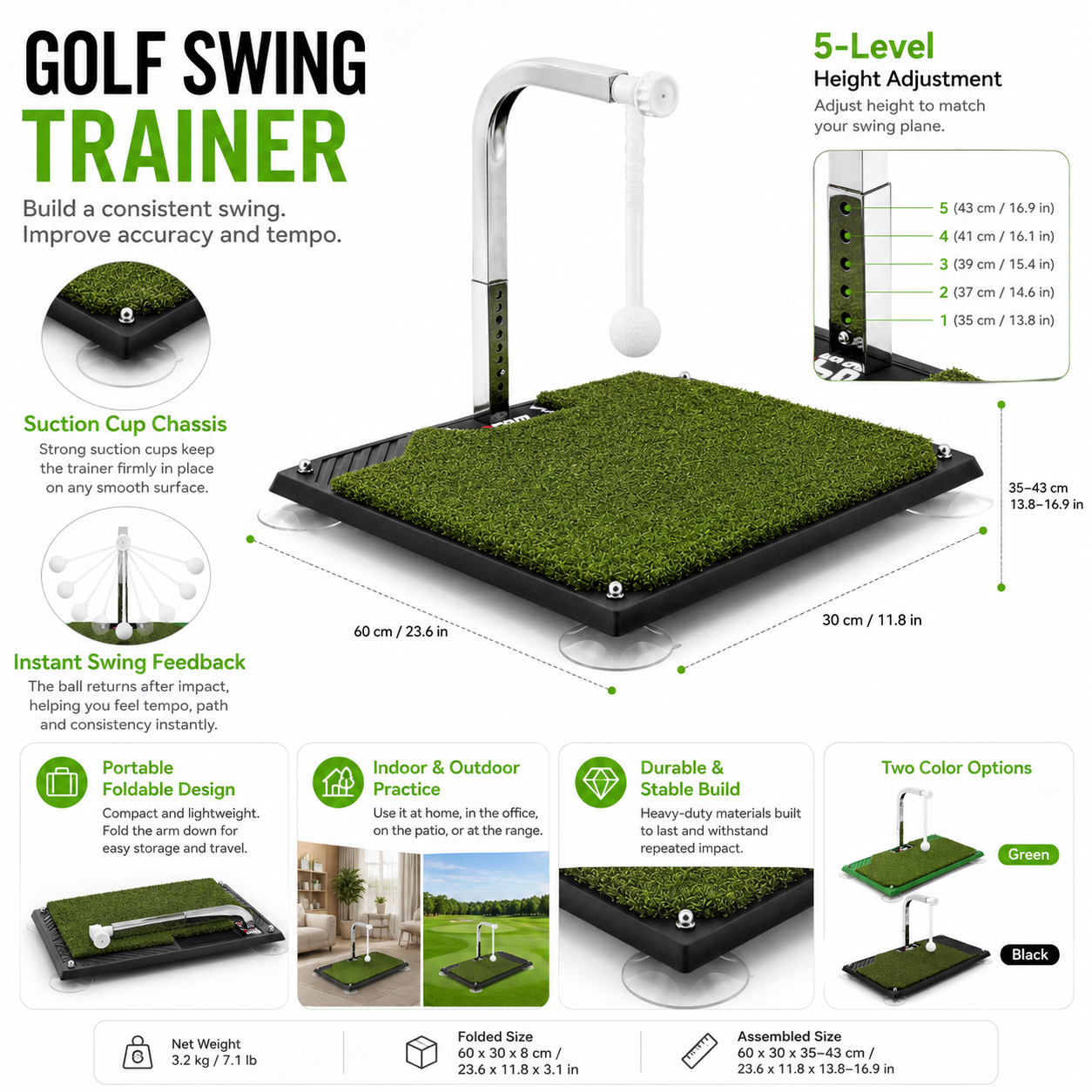 Treinador de Swing de Golfe para Uso Externo Auxiliar de Batida Portátil e Dobrável