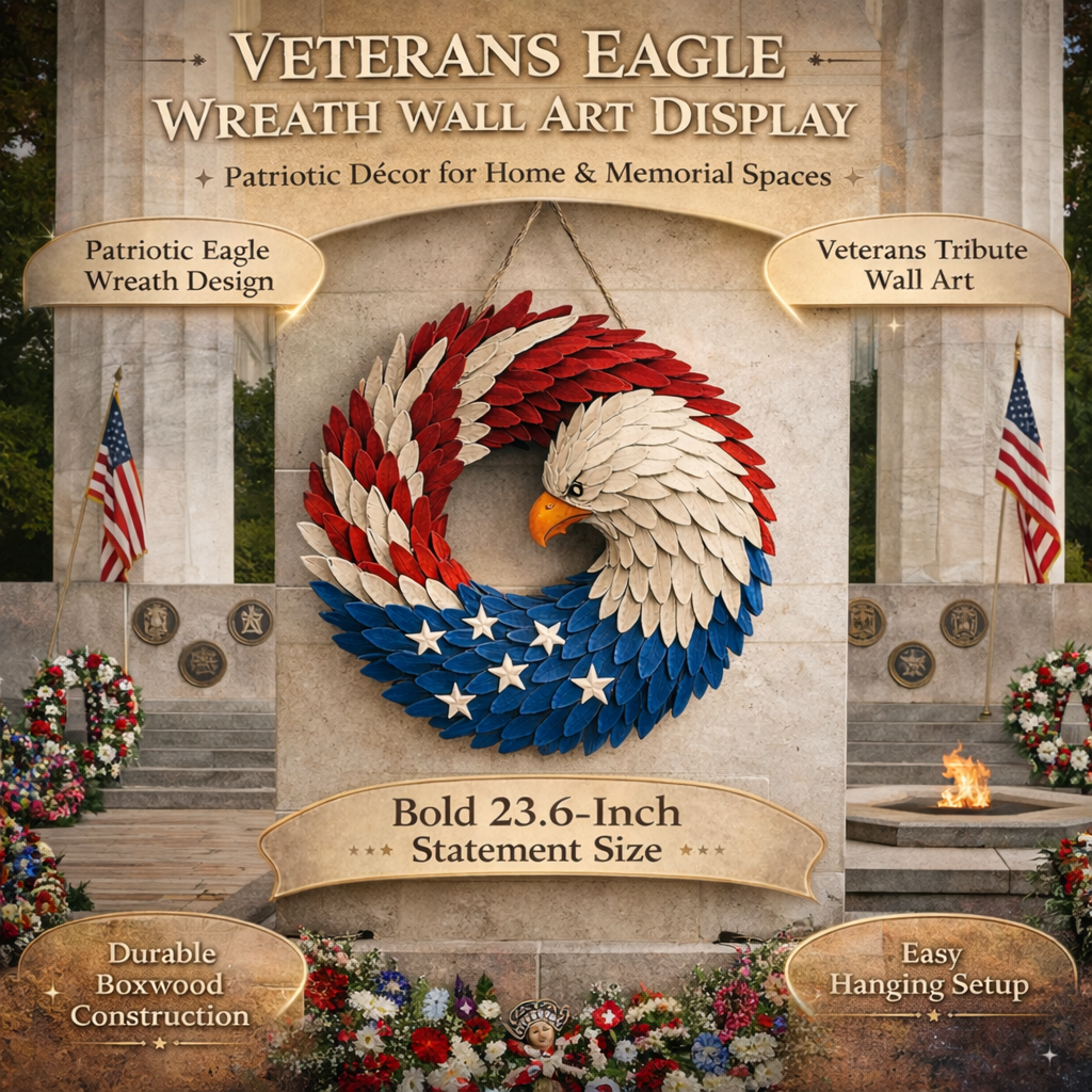 Arte de Parede para Veteranos: Decoração Memorial de Buxo com Águia e Guirlanda