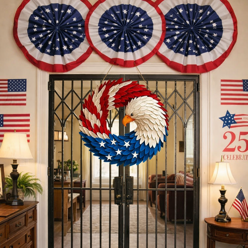 Arte de Parede para Veteranos: Decoração Memorial de Buxo com Águia e Guirlanda