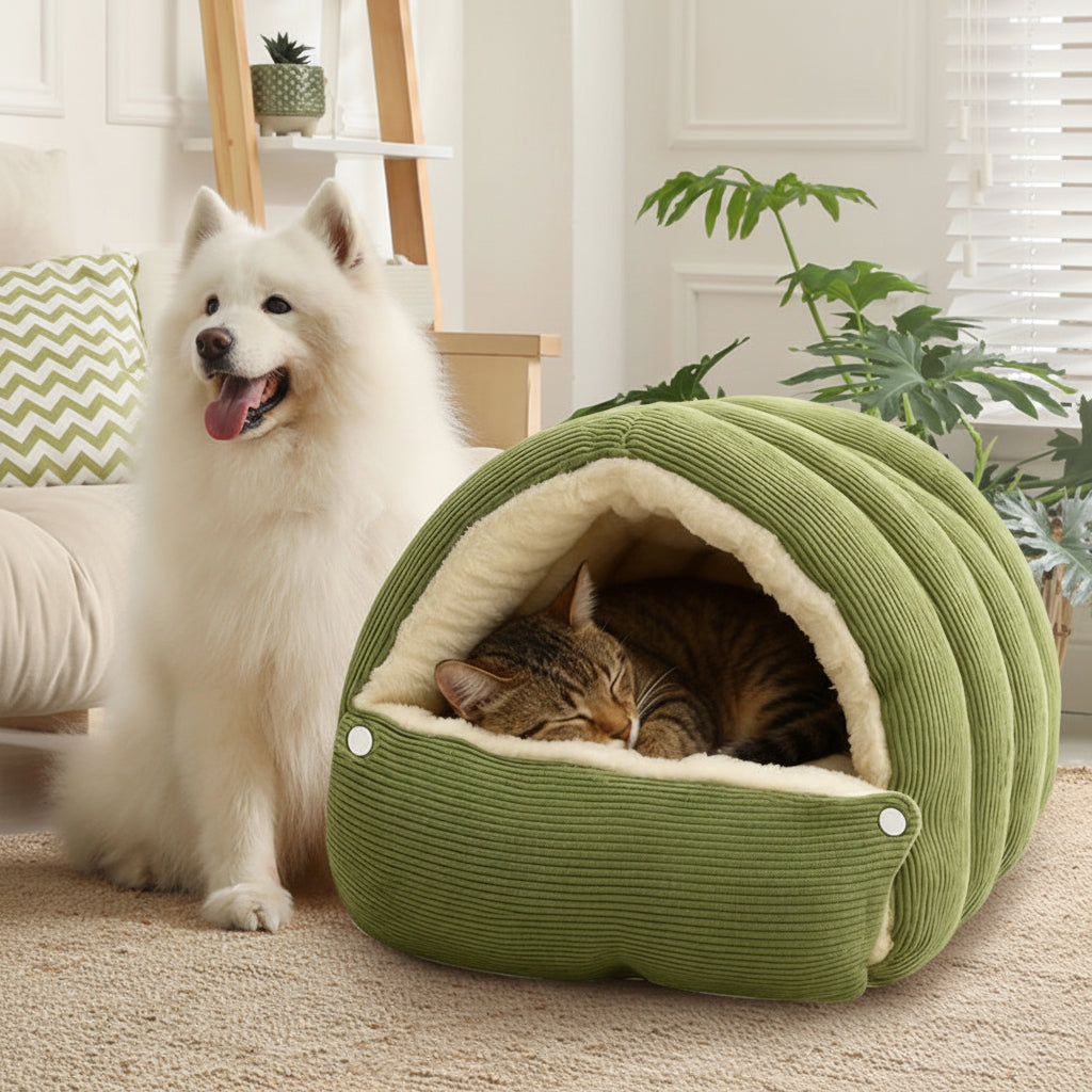 Cama de Pelúcia em Formato de Toca para Gatos, Macia e Aconchegante