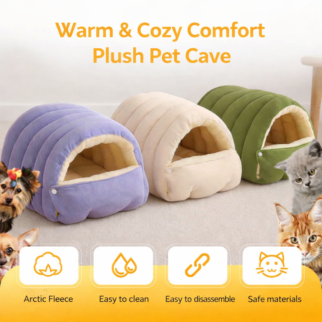 Cama de Pelúcia em Formato de Toca para Gatos, Macia e Aconchegante
