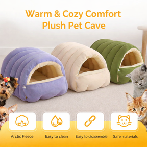Cama de Pelúcia em Formato de Toca para Gatos, Macia e Aconchegante