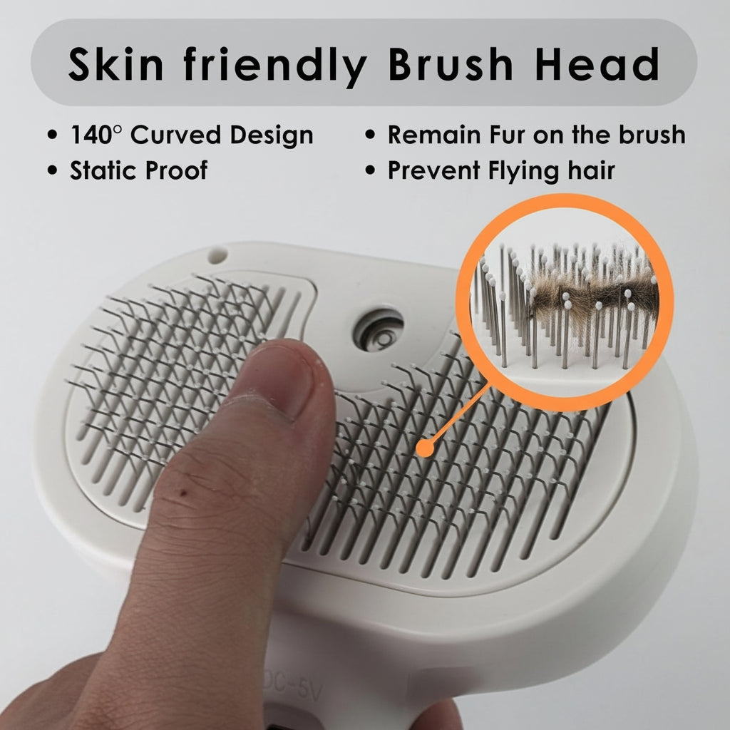 Pet Grooming Brush Self Cleaning Silicone Massage Spray Comb