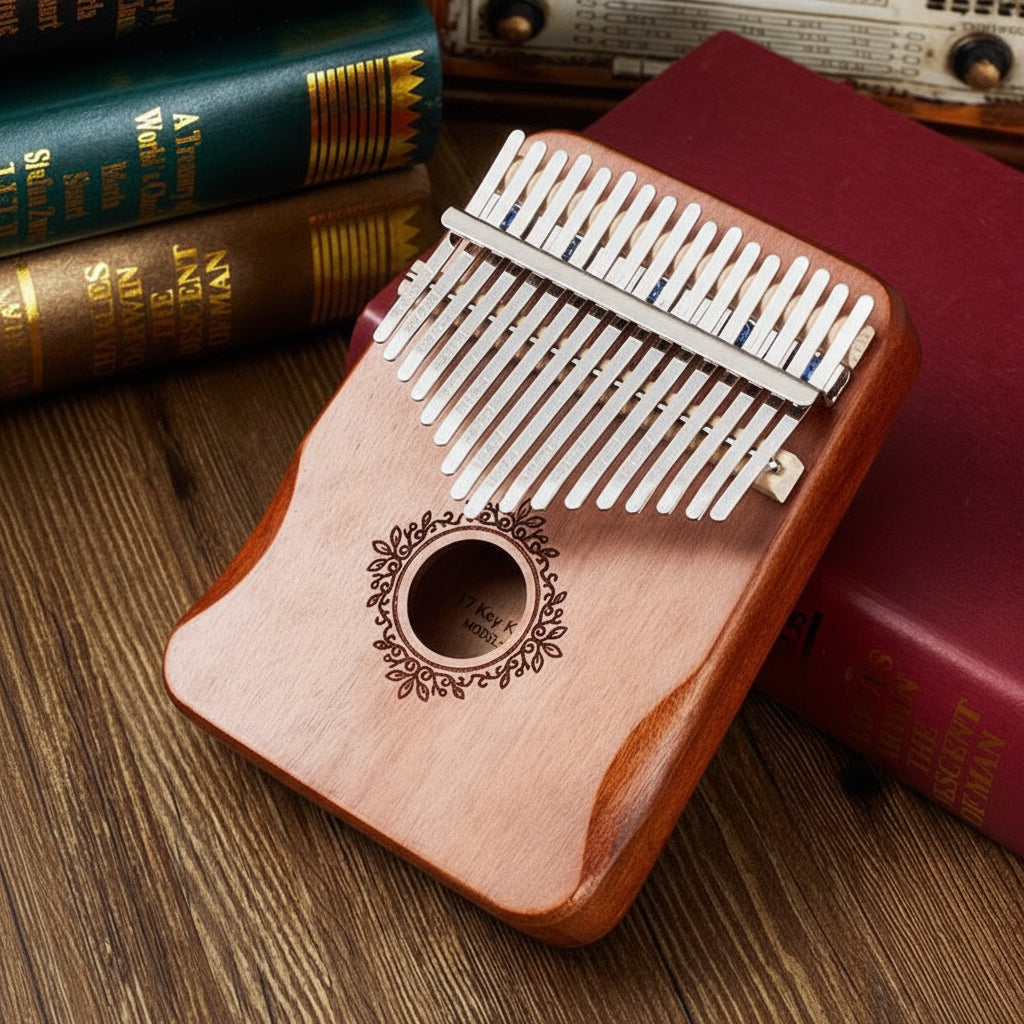 Kalimba Piano de Polegar de Madeira Mogno Instrumento de 17 Teclas