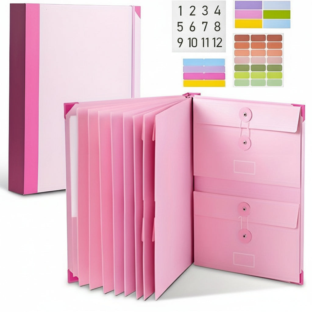 Kit de Pastas Organizadoras de Documentos Rosa para Arquivos Domésticos