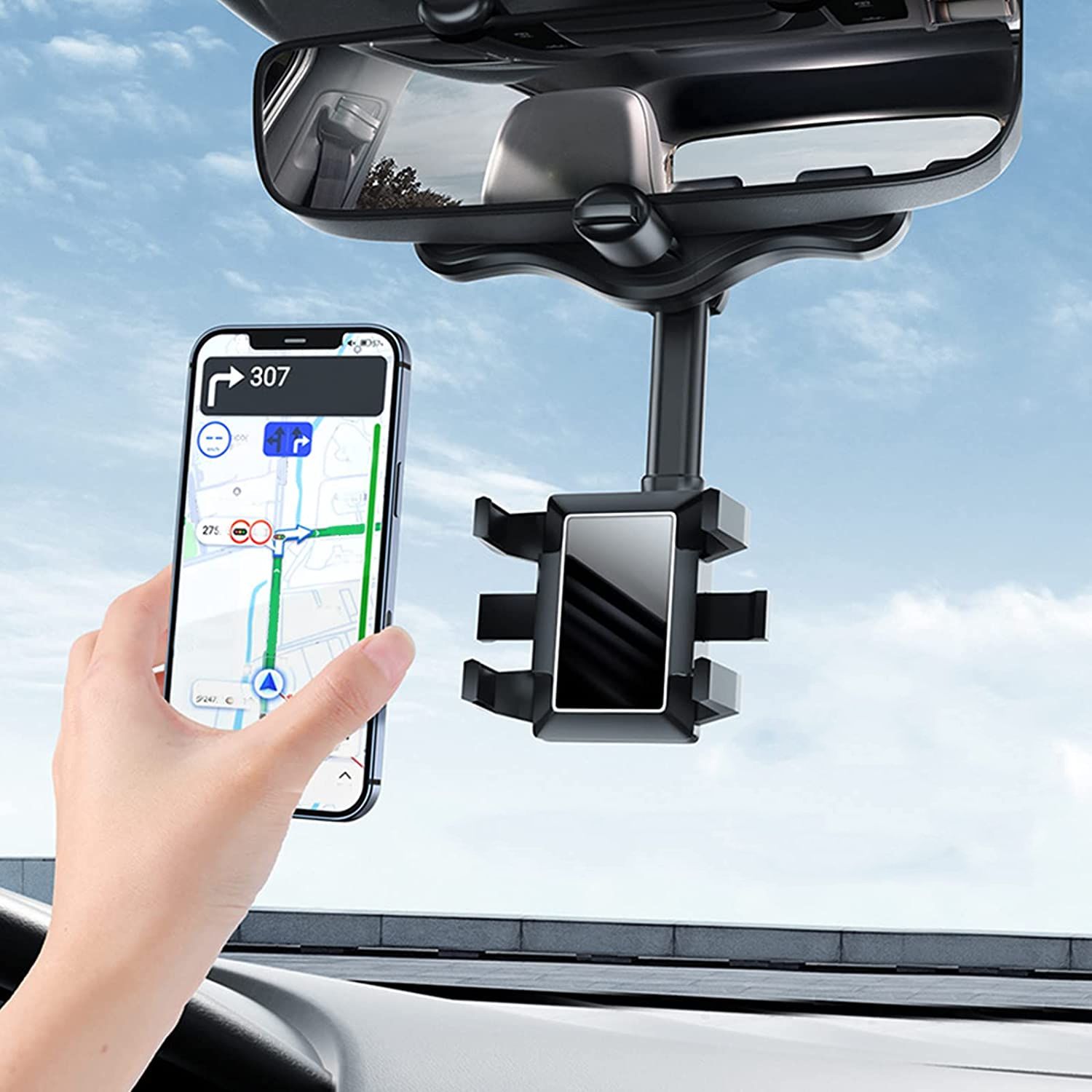 Suporte Veicular Universal para Celular de Retrovisor com Mãos Livres