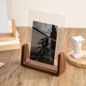 Photo Frame Acrylic Tabletop Display Solid Wood Stand
