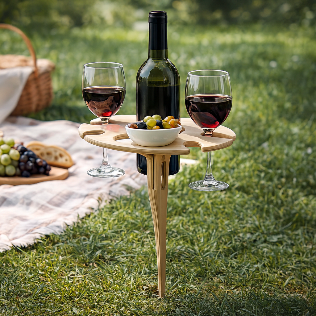 Suporte para Vinho e Petiscos com Espeto para Piquenique ao Ar Livre
