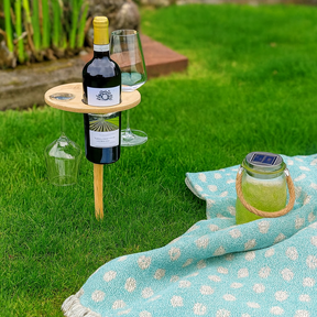Suporte para Vinho e Petiscos com Espeto para Piquenique ao Ar Livre
