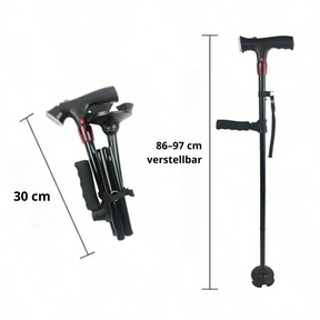 Foldable Walking Cane with LED Light – Alarm Function &amp; Adjustable
