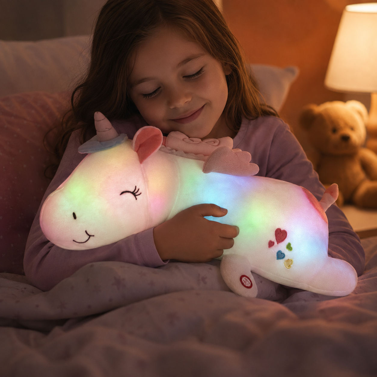 Luminária Noturna de Pelúcia Arco-Íris LED Brinquedo Aconchegante para Dormir