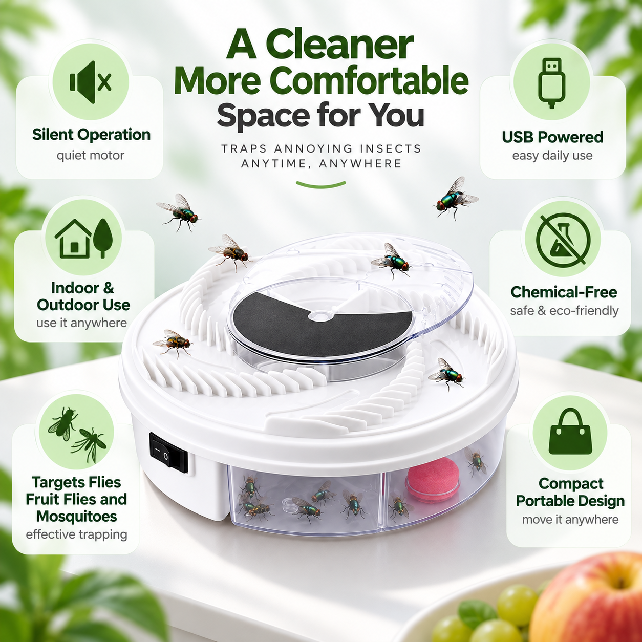 Armadilha de Insetos Portátil para Ambientes Internos e Externos, Compacta e Alimentada por USB