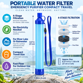 Filtro de Água Portátil Purificador de Emergência Compacto para Viagem
