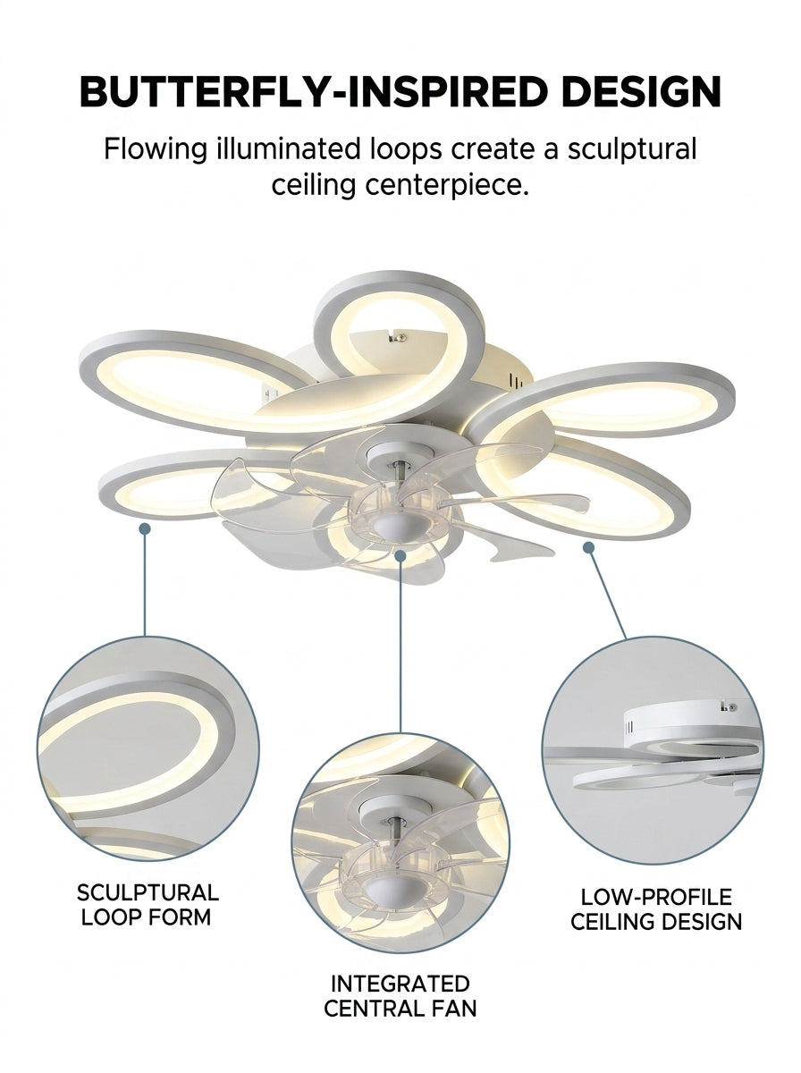 Butterfly loop modern fandelier ceiling fan with LED light