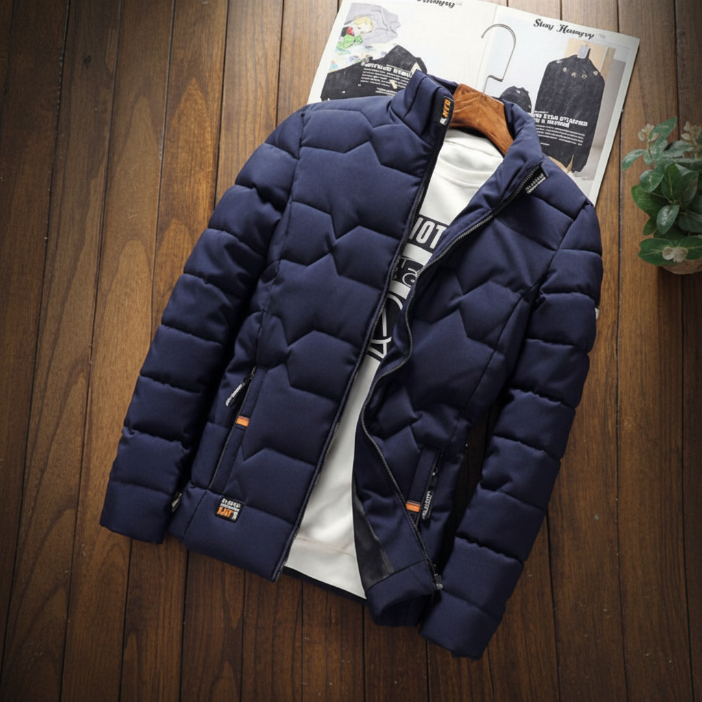 Jaqueta Masculina Acolchoada com Bolso de Zíper para Uso Casual