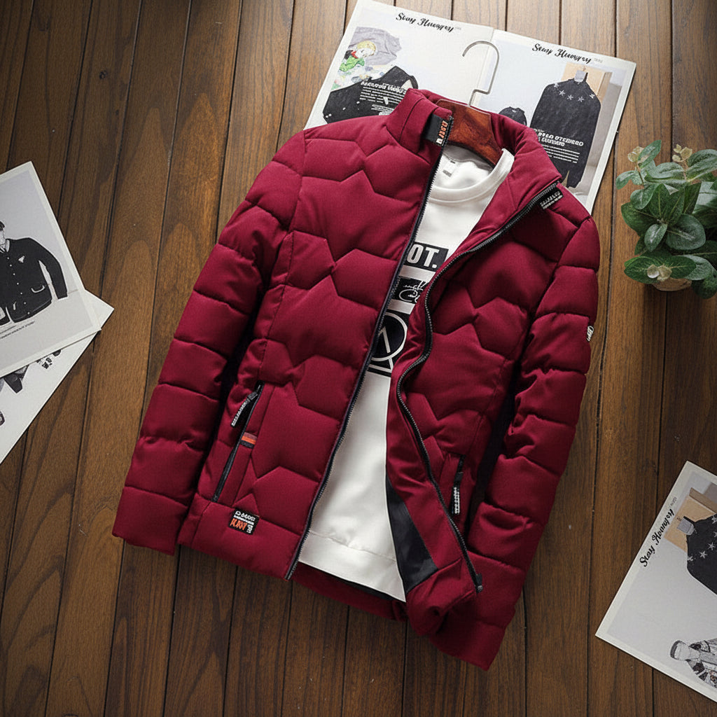 Jaqueta Masculina Acolchoada com Bolso de Zíper para Uso Casual