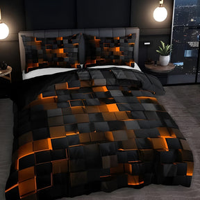 Neon 3D Grid Quilt Cover Set Modern Bedroom Decor