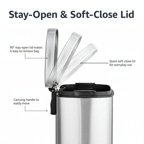 Trash Can Small Bathroom Stainless Steel Soft Close Pedal Bin