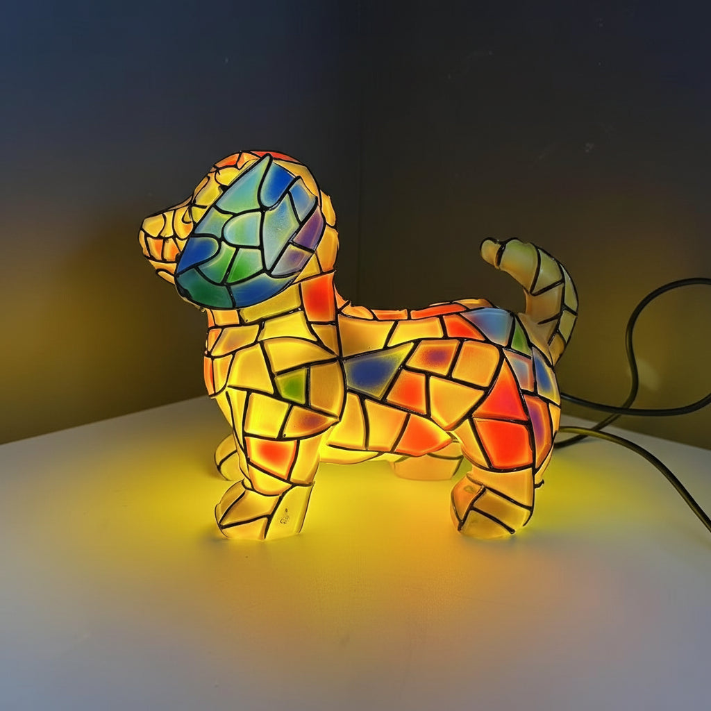 Luminária de Mesa Escultura de Cachorro em Resina Luz Decorativa