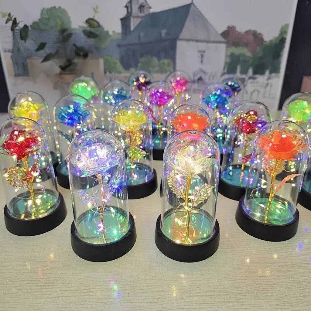 Luminária de Mesa LED Cúpula de Vidro Rosa Luz Decorativa Romântica
