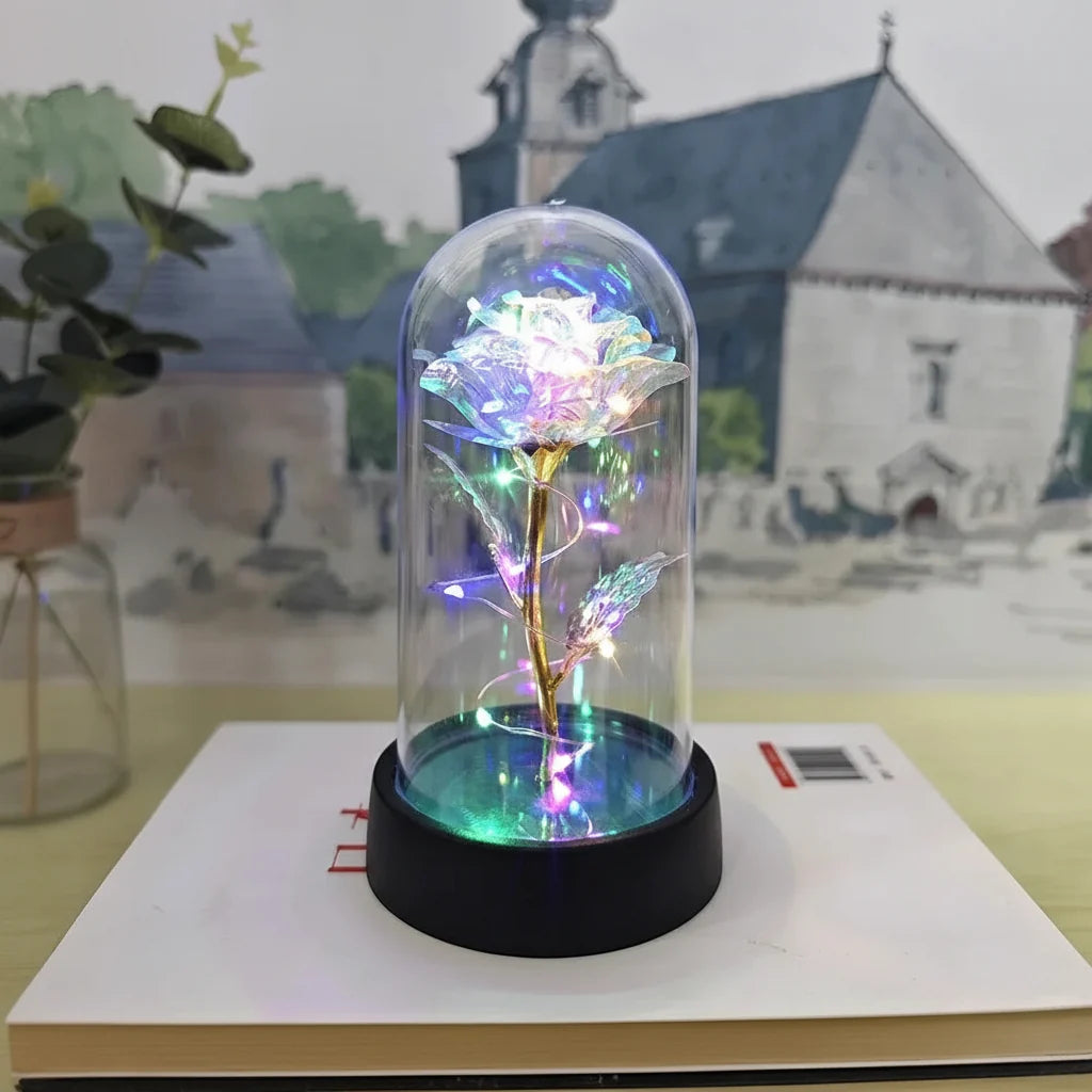 Luminária de Mesa LED Cúpula de Vidro Rosa Luz Decorativa Romântica