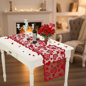 Table Runner Lace Red Heart Valentines Day Romantic Dining Decor