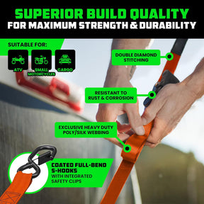 Ratchet Straps Cargo Retractable Tie Down Heavy Duty Hook Set