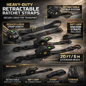 Ratchet Straps Cargo Retractable Tie Down Heavy Duty Hook Set