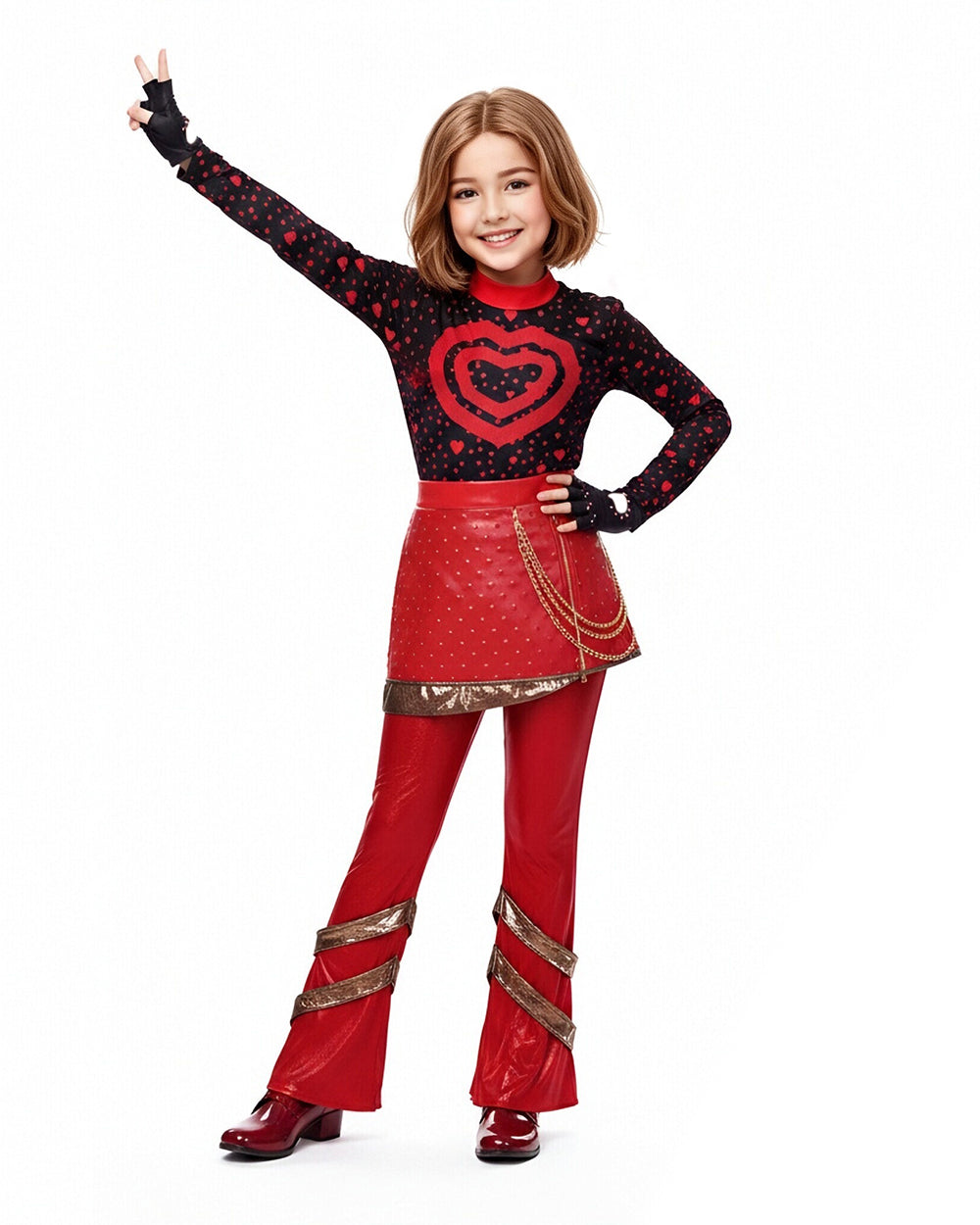 Conjunto de Fantasia de Princesa de 5 Peças com Tema de Coração Vermelho