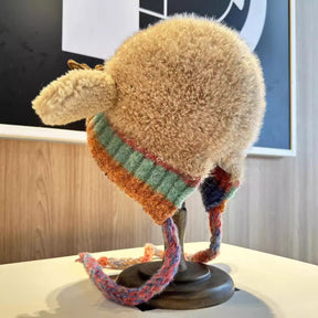 Women Knit Reindeer Animal Ear Flap Winter Hat Beanie