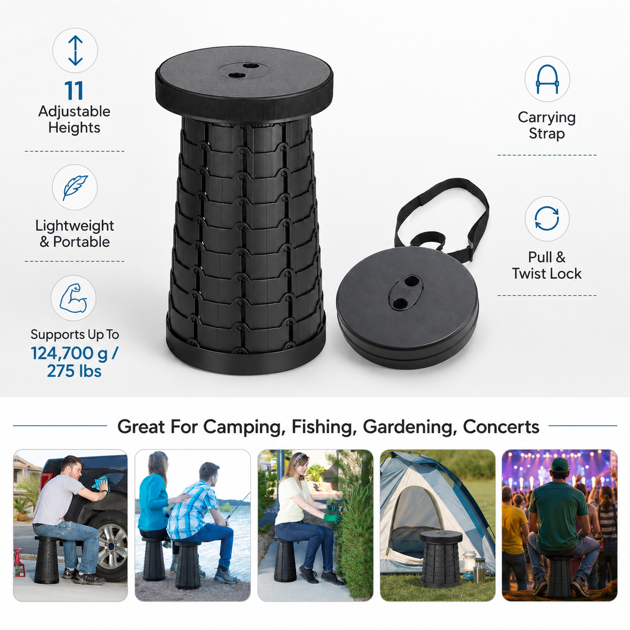 Banco Retrátil de Camping com Design Portátil e Leve