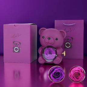 Caixa de Presente Urso de Pelúcia Rosa Preservada Porta-Joias