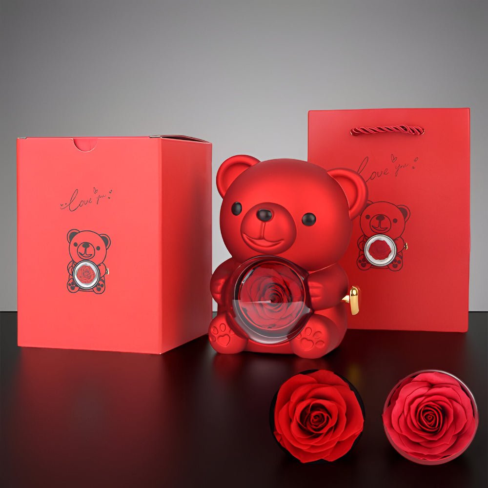 Caixa de Presente Urso de Pelúcia Rosa Preservada Porta-Joias