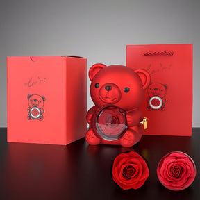 Caixa de Presente Urso de Pelúcia Rosa Preservada Porta-Joias