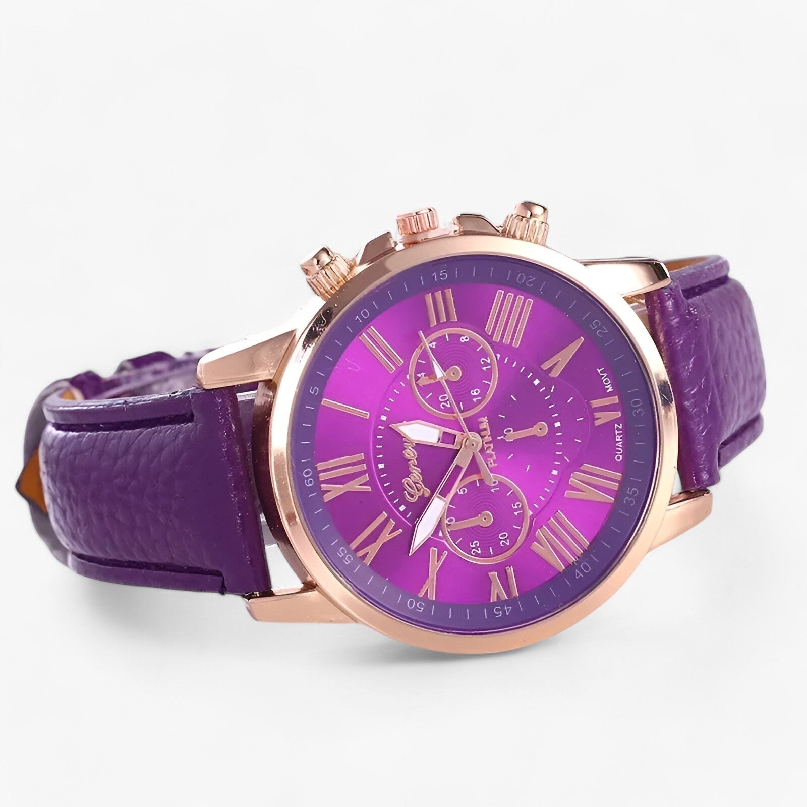 Relógio Feminino Elegante – Pulseira de Couro, Mostrador com Algarismos Romanos e Design Clássico