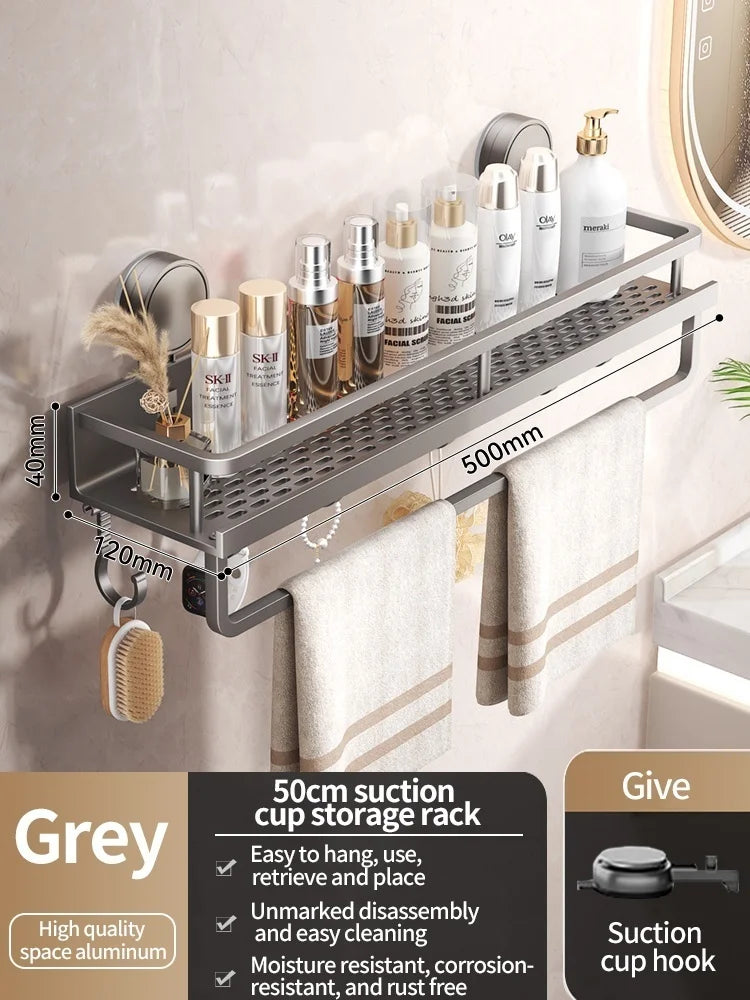 Suction Cup Bathroom Shelf – No Drill, 3 Sizes & Waterproof Wall Mount