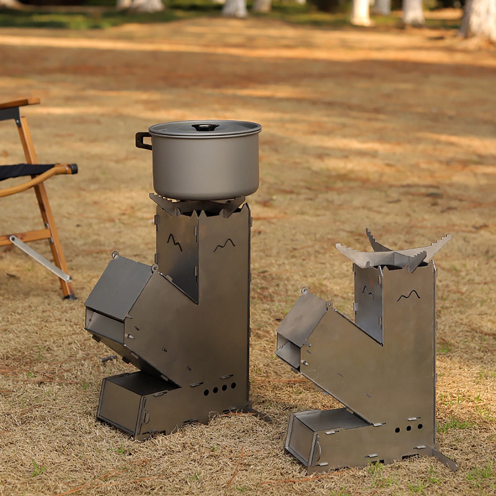 Fogão a Lenha Portátil tipo Rocket para Uso Externo