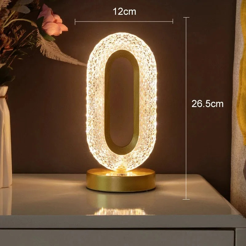 Luminária Noturna de Cristal LED 3D – Lâmpada Recarregável com Controle de Intensidade por Toque
