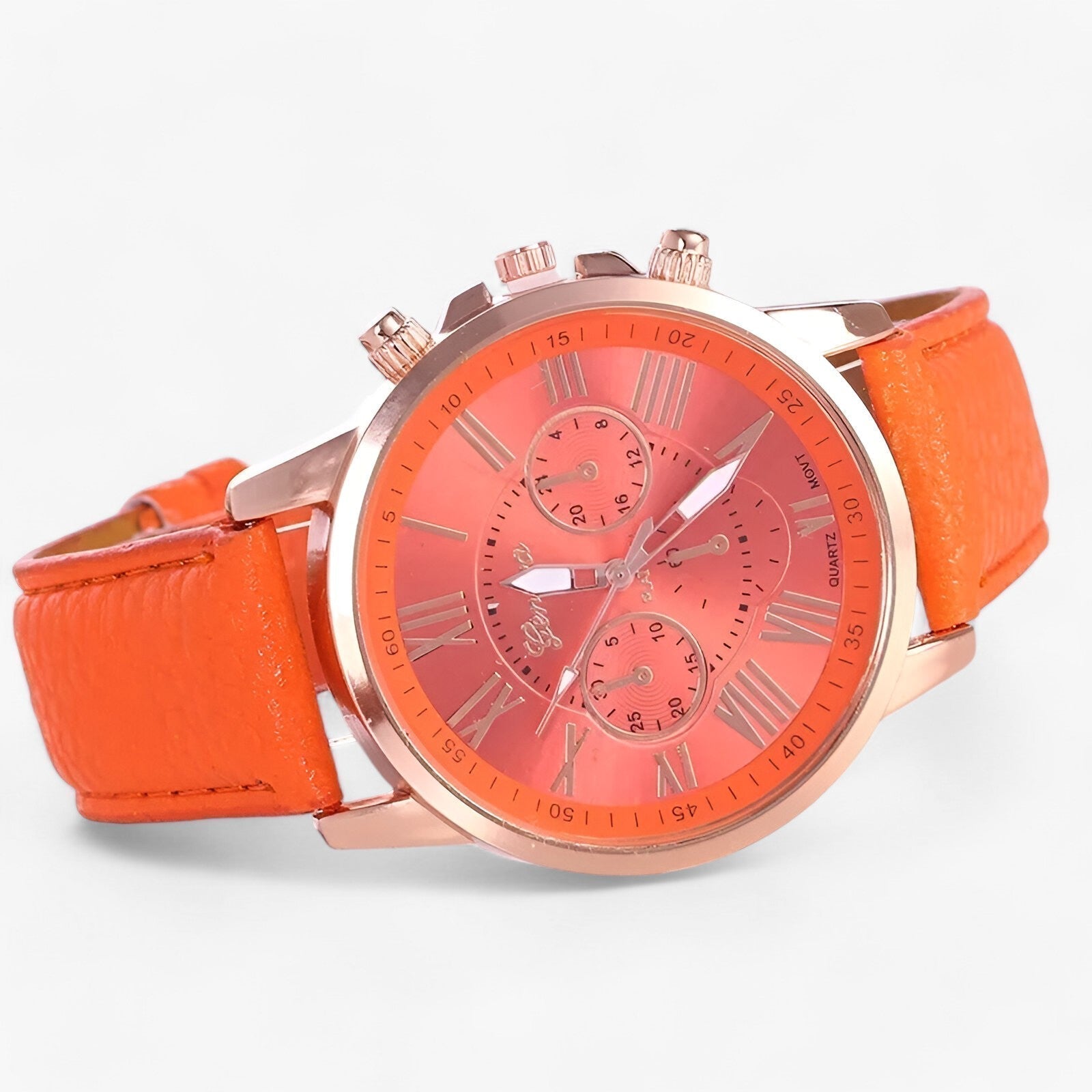 Relógio Feminino Elegante – Pulseira de Couro, Mostrador com Algarismos Romanos e Design Clássico